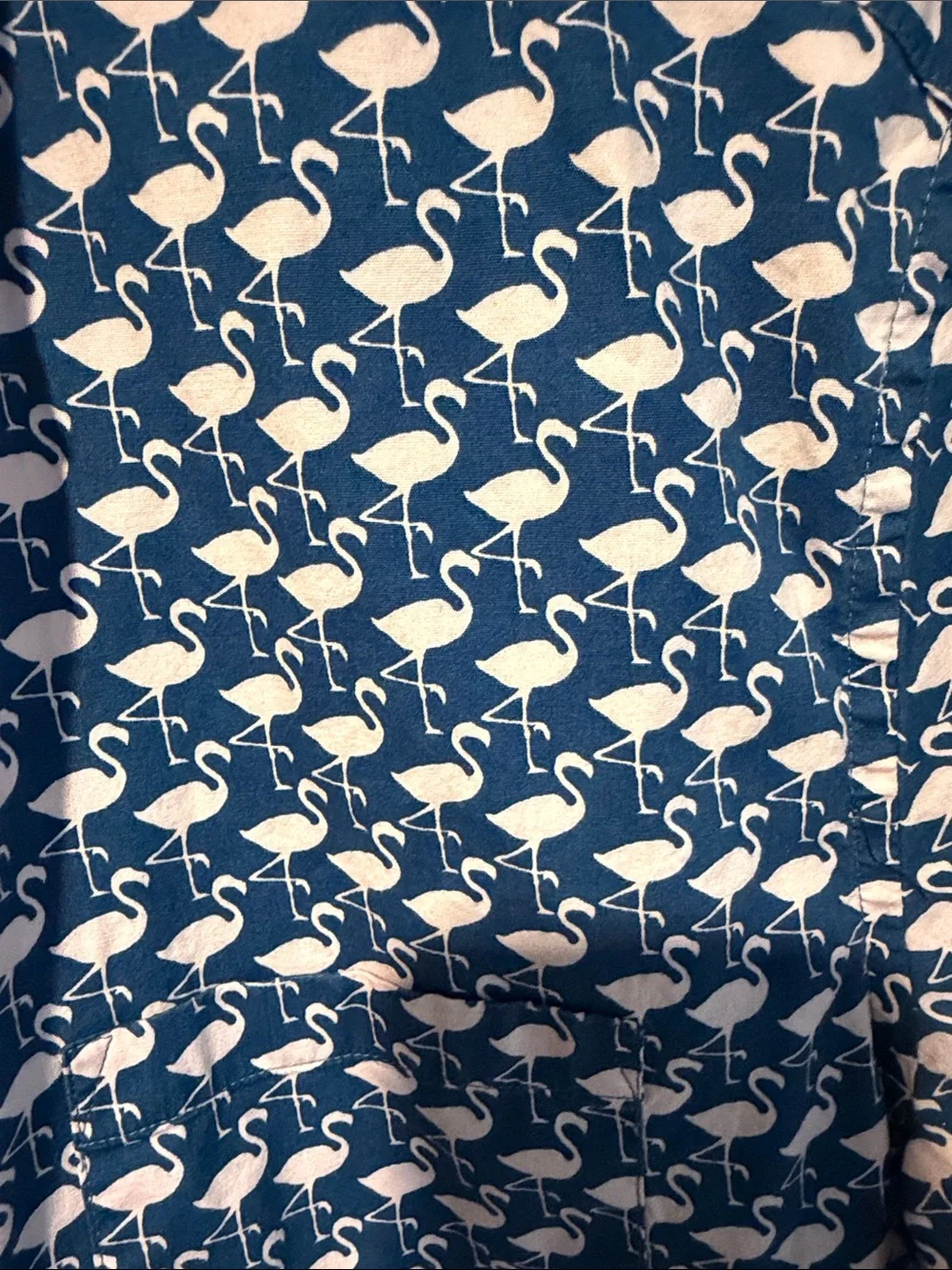 J. Crew Navy Short-Sleeve Button-Down with Pink Flamingo Print